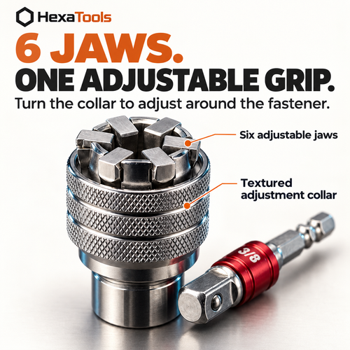 Hexa Socket™ — 6-Jaw Universal Socket (10–19 mm / 3/8"–3/4")