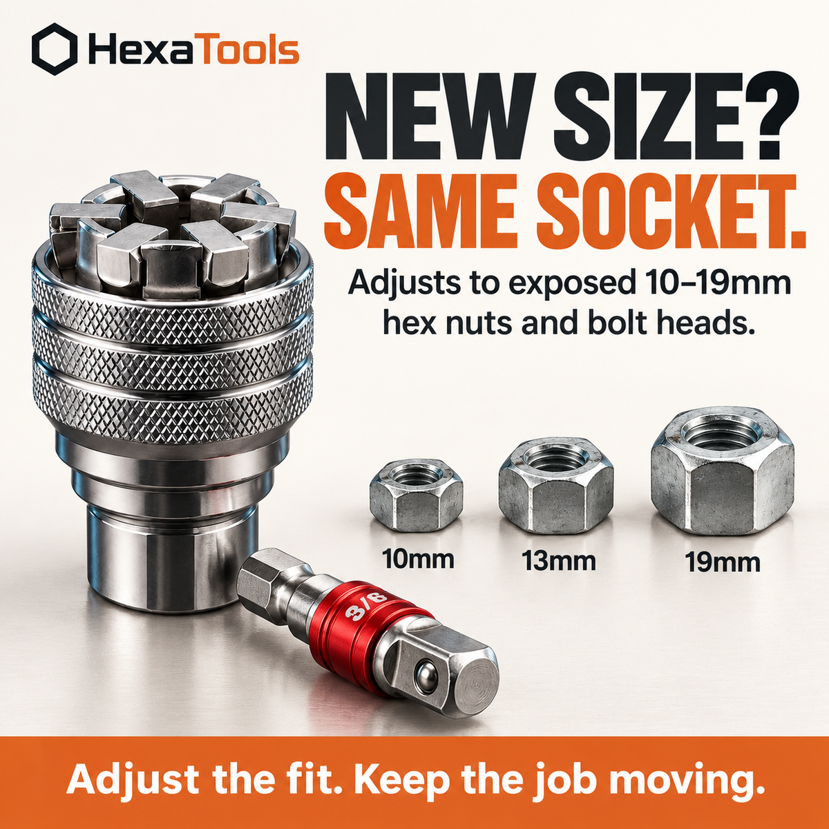 Hexa Socket™ — 6-Jaw Universal Socket (10–19 mm / 3/8"–3/4")