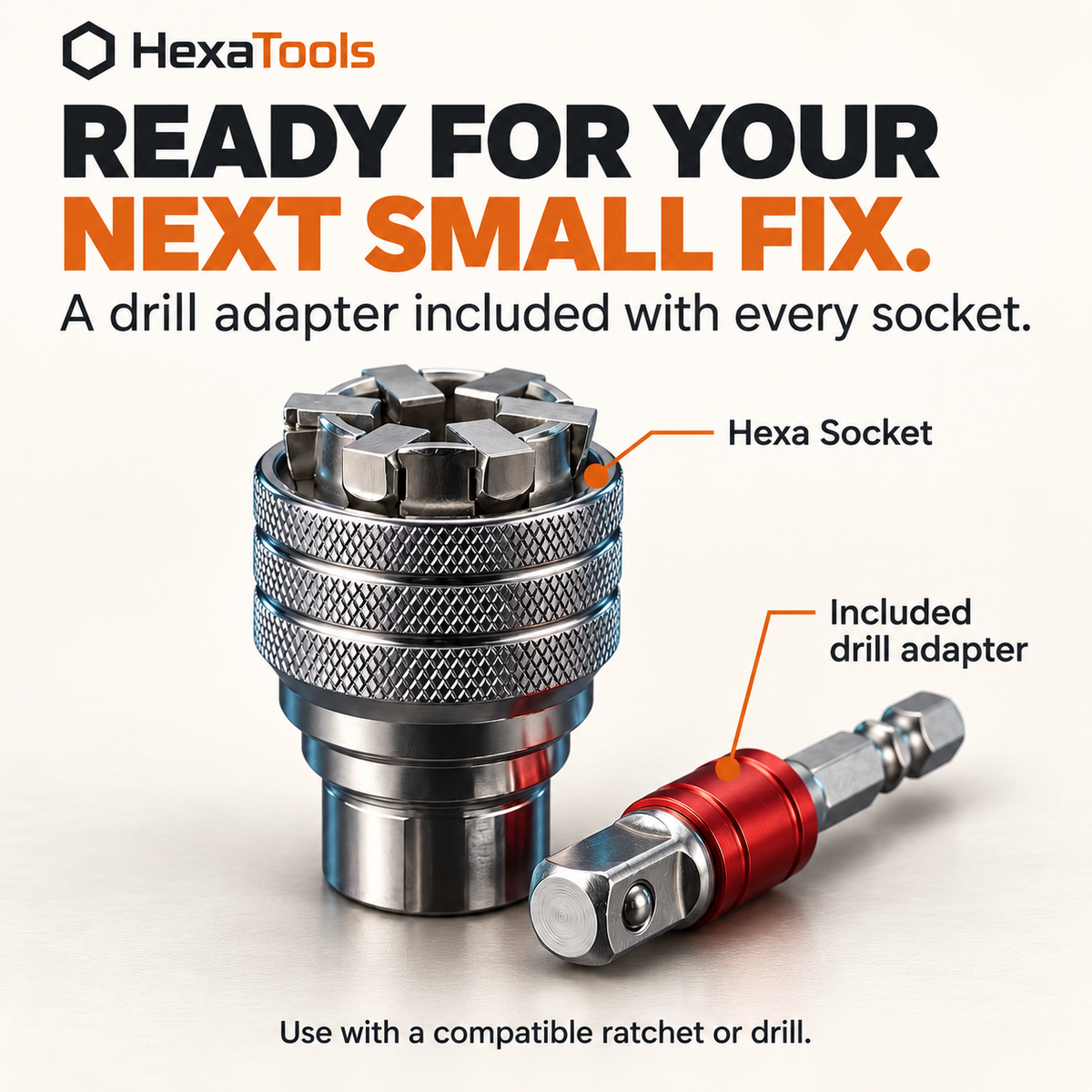 Hexa Socket™ — 6-Jaw Universal Socket (10–19 mm / 3/8"–3/4")